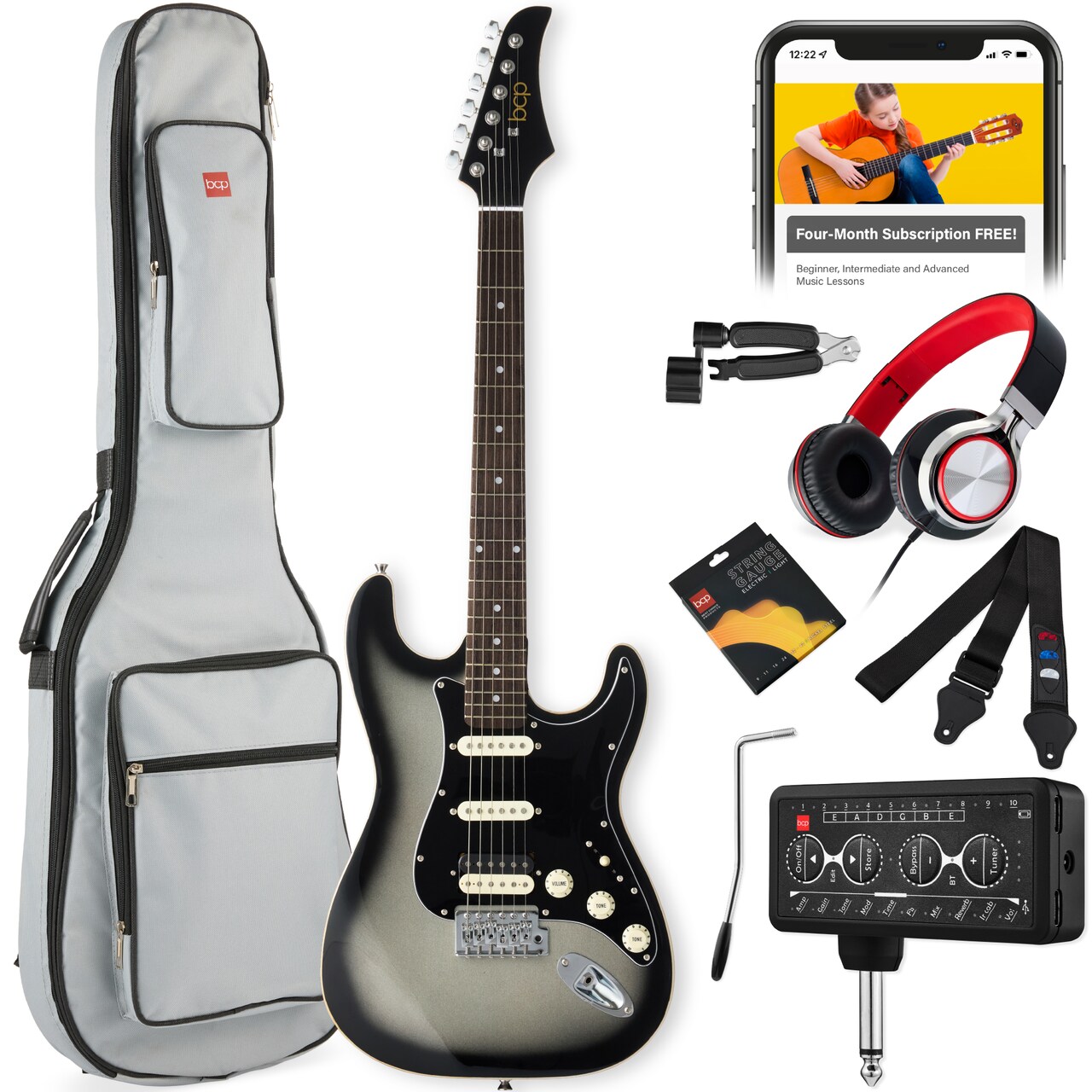 Best Choice Products Beginner Electric Guitar Kit w/ Headphone Amp, Padded Gig-Bag, Headphones